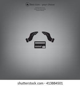 plastic card in hand, web icon. vector design