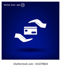 plastic card in hand, web icon. vector design