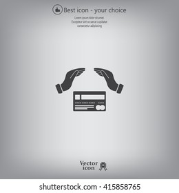 plastic card in hand, web icon. vector design