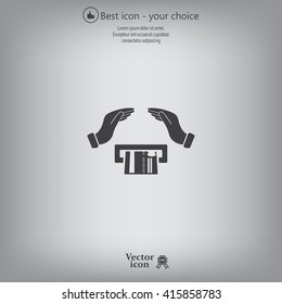 plastic card in hand, web icon. vector design