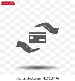 plastic card in hand, web icon. vector design