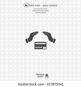 plastic card in hand, web icon. vector design