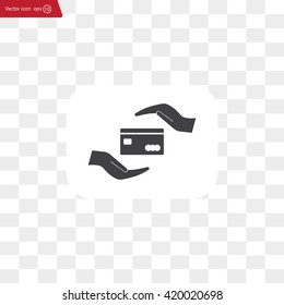 plastic card in hand, web icon. vector design