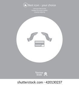 plastic card in hand, web icon. vector design