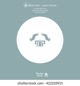 plastic card in hand, web icon. vector design