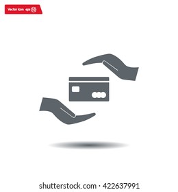 plastic card in hand, web icon. vector design