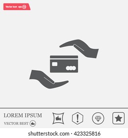 plastic card in hand, web icon. vector design