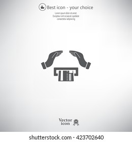 plastic card in hand, web icon. vector design