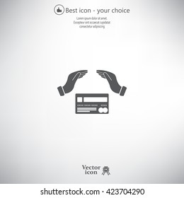 plastic card in hand, web icon. vector design