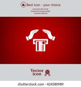 plastic card in hand, web icon. vector design