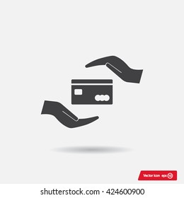 plastic card in hand, web icon. vector design