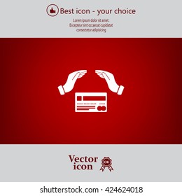 plastic card in hand, web icon. vector design