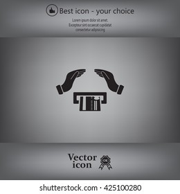 plastic card in hand, web icon. vector design