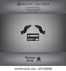 plastic card in hand, web icon. vector design
