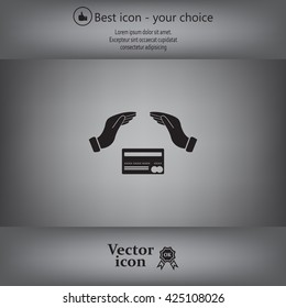 plastic card in hand, web icon. vector design