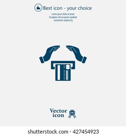 plastic card in hand, web icon. vector design
