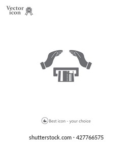 plastic card in hand, web icon. vector design