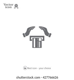 plastic card in hand, web icon. vector design