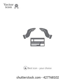 plastic card in hand, web icon. vector design