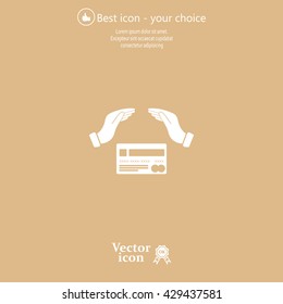 plastic card in hand, web icon. vector design