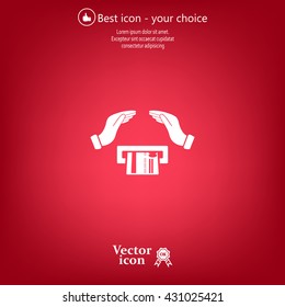 plastic card in hand, web icon. vector design
