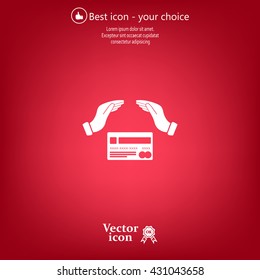 plastic card in hand, web icon. vector design