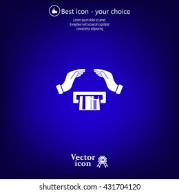 plastic card in hand, web icon. vector design