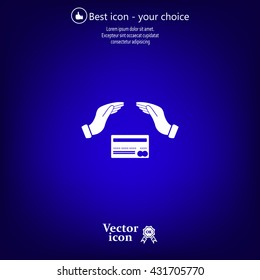 plastic card in hand, web icon. vector design