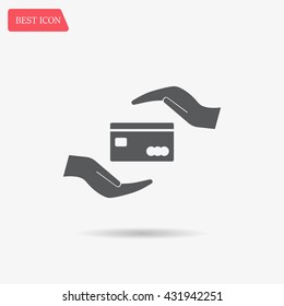 plastic card in hand, web icon. vector design