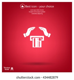 plastic card in hand, web icon. vector design