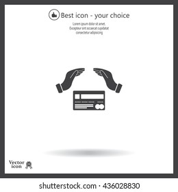 plastic card in hand, web icon. vector design