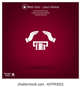 plastic card in hand, web icon. vector design