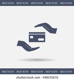 plastic card in hand, web icon. vector design