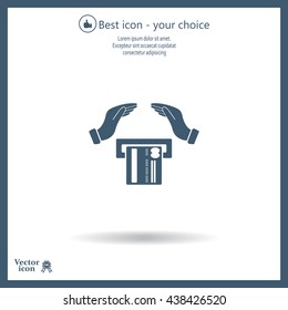 plastic card in hand, web icon. vector design