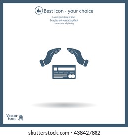 plastic card in hand, web icon. vector design