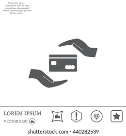 plastic card in hand, web icon. vector design