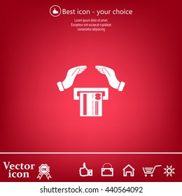 plastic card in hand, web icon. vector design