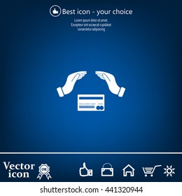 plastic card in hand, web icon. vector design