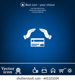 plastic card in hand, web icon. vector design