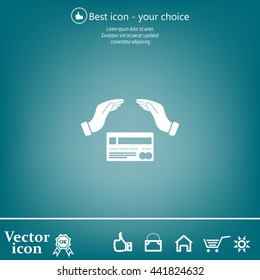 plastic card in hand, web icon. vector design