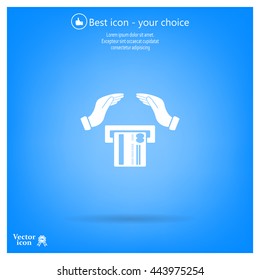 plastic card in hand, web icon. vector design