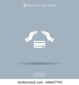 plastic card in hand, web icon. vector design