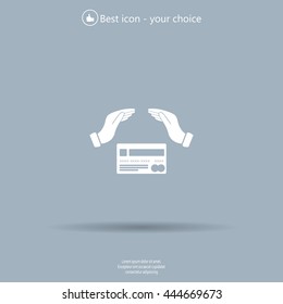 plastic card in hand, web icon. vector design
