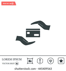plastic card in hand, web icon. vector design