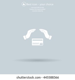 plastic card in hand, web icon. vector design
