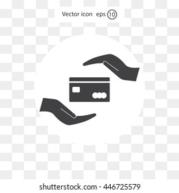 plastic card in hand, web icon. vector design