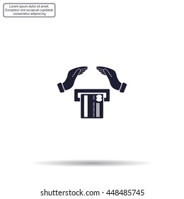 plastic card in hand, web icon. vector design
