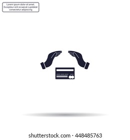 plastic card in hand, web icon. vector design