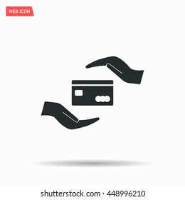 plastic card in hand, web icon. vector design