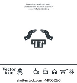 plastic card in hand, web icon. vector design